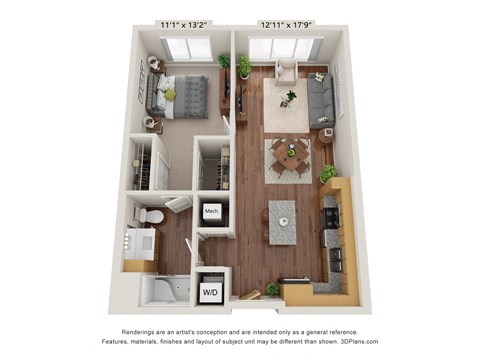 1B Floor Plan at Briar Park 55+ Apartments, Atlanta, GA