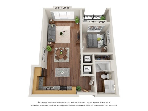 1D Floor Plan at Briar Park 55+ Apartments, Atlanta Georgia