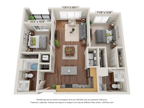 2A Floor Plan at Briar Park 55+ Apartments, Atlanta