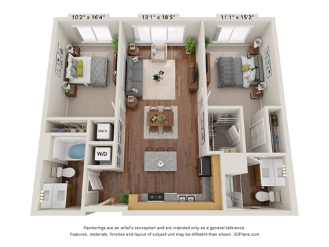 2E Floor Plan at Briar Park 55+ Apartments, Atlanta Georgia