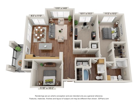 3 Bedroom Floor Plan 3 Bedroom Floor Plan at Briar Park 55+ Apartments, Atlanta Georgia