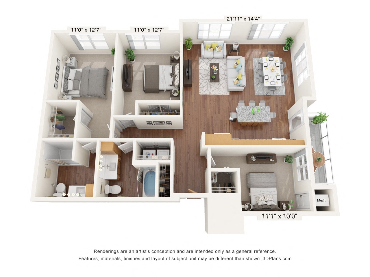 Brighton Oaks_3 Bedroom Floor Plan_3D