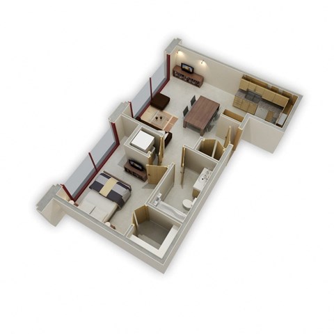 1 Bedroom L Floor Plan at Buzza Lofts of Uptown, Minnesota