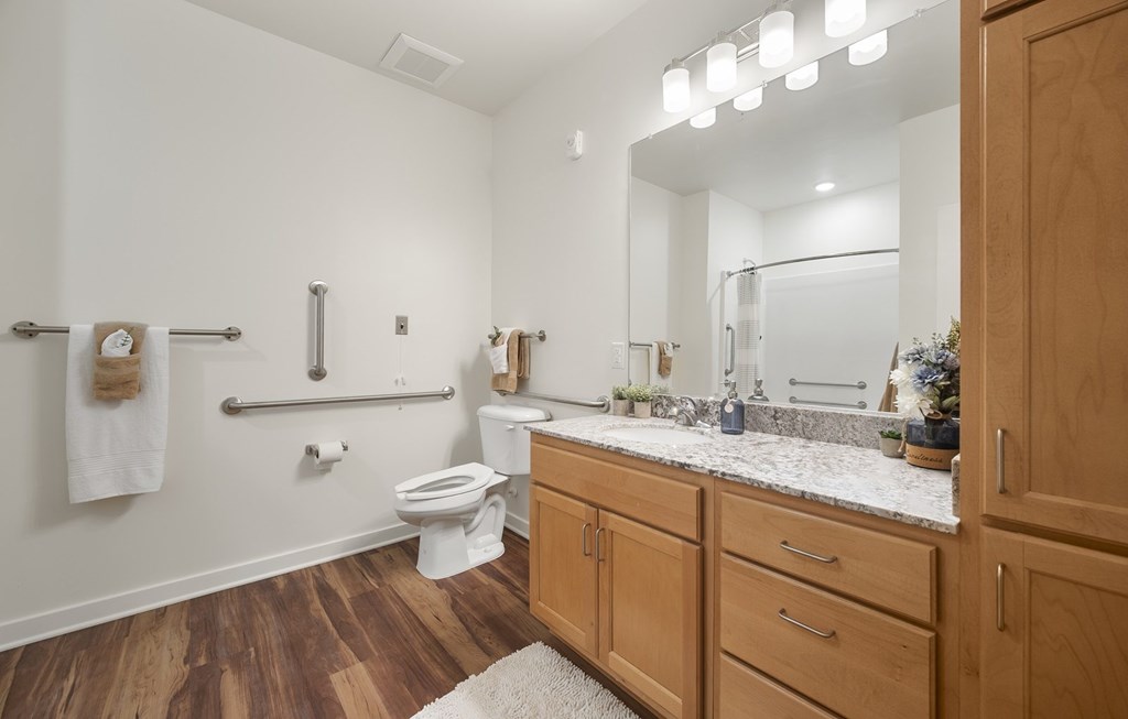 Bathroom cabinets at Creekridge on the Park Apartments, Charlotte 28212