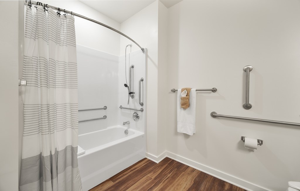 Bathroom with shower at Creekridge on the Park Apartments, Charlotte 28212
