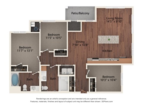 3 bed 2 bath D at Creekridge on the Park Apartments, Charlotte