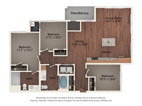 3 bed 2 bath E at Creekridge on the Park Apartments, North Carolina