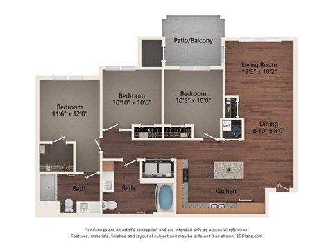 3 bed 2 bath G at Creekridge on the Park Apartments, Charlotte, NC, 28212