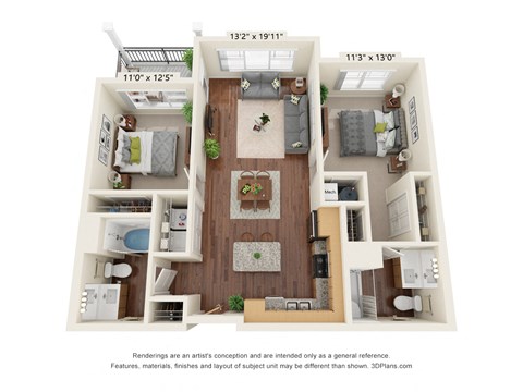B1 Floor Plan at Haven at Congaree Pointe 55+ Apartments, Columbia, 29209