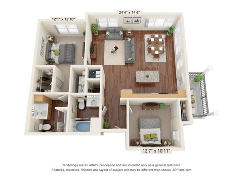 B5 Floor Plan at Haven at Congaree Pointe 55+ Apartments, Columbia, SC 29209