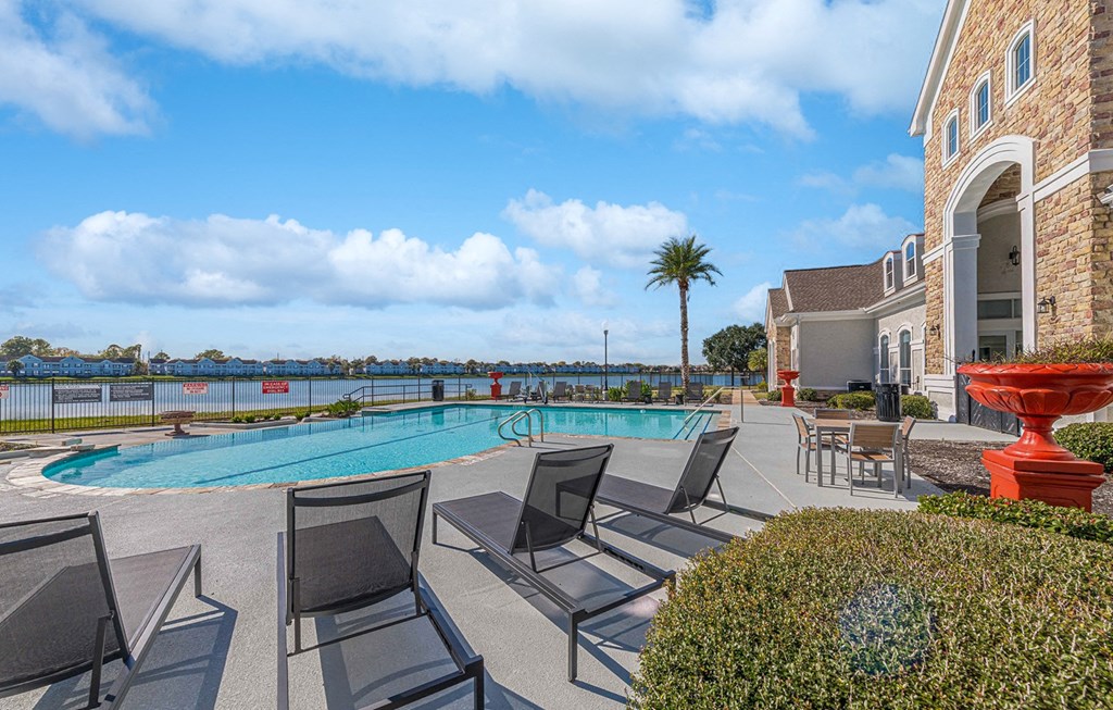 Pool deck Pool deck at Lakeside Pointe Apartments & Townhomes, Pearland, Texas