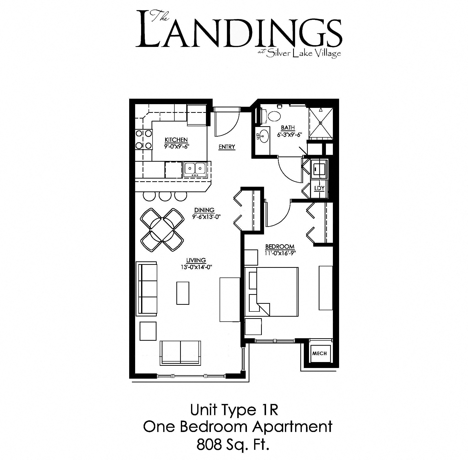 1 Bedroom Floor Plan at The Landings at Silver Lake Village, Minnesota