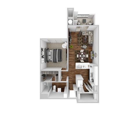 1 bed 1 bath floorplan A at The Abberly at Spring Hollow 55+ Apartments, Texas