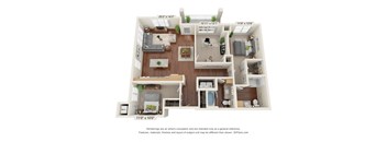 Oaks Landing_3D_3 Bedroom 3A Floor Pan