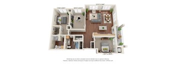 Oaks Landing_3D_3 Bedroom 3C Floor Pan