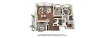 Oaks Landing_3D_3 Bedroom Floor Pan