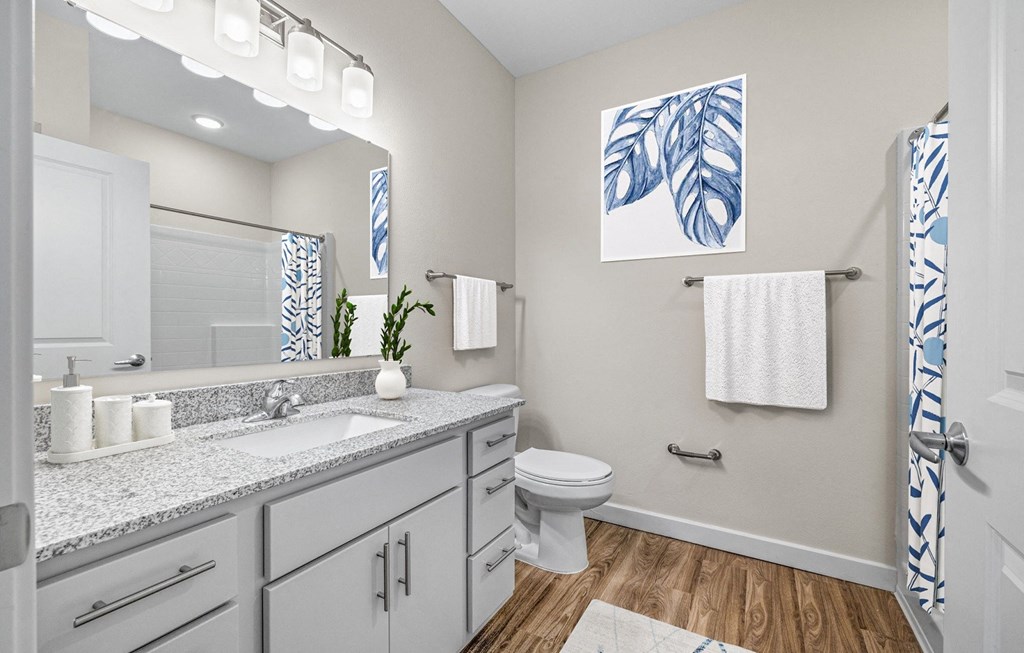 Guest bath  at Osprey Park 62+ Apartments, Kissimmee, FL