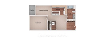 Dominium_Park Avenue West_1 Bedroom - 2D Color Floor Plan Image