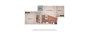 Dominium_Park Avenue West_2x1 Bedroom - 2A (C301) - 2D Color Floor Plan Image