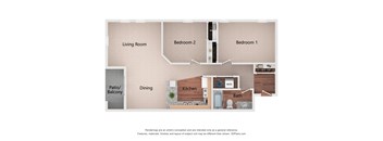 Dominium_Park Avenue West_2x1 Bedroom - 2C (SE101) - 2D Color Floor Plan Image
