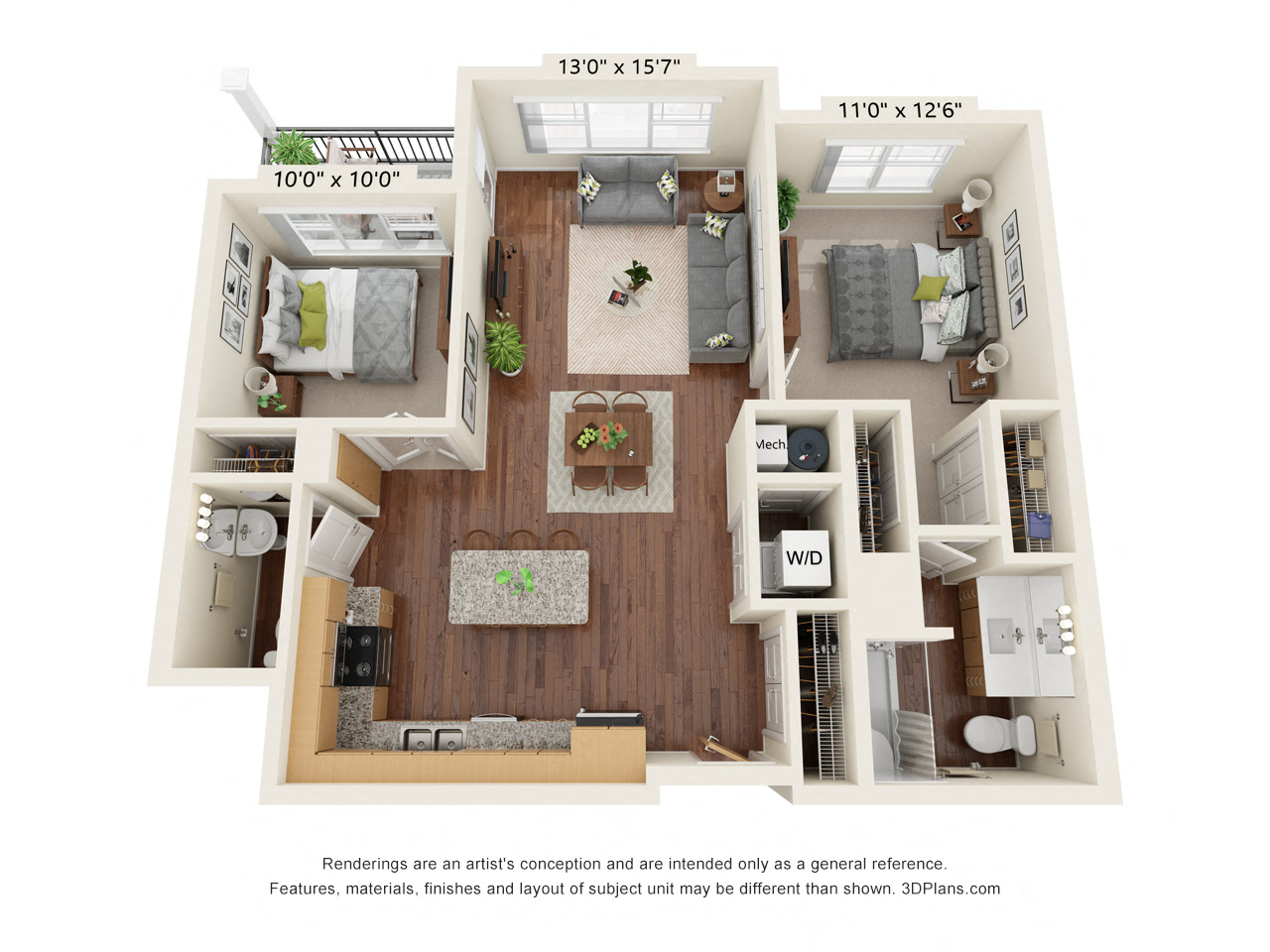 2 bed 1.5 bath floor plan  at Preserve at Peachtree Shoals 55+ Apartments, Dacula, 30019