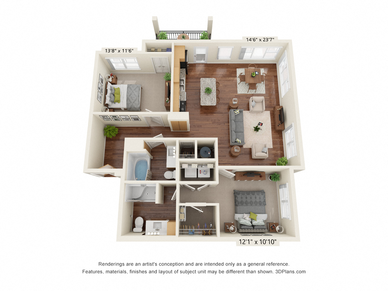 2 bed 2 bath floor plan E at Preserve at Peachtree Shoals 55+ Apartments, Dacula, GA, 30019