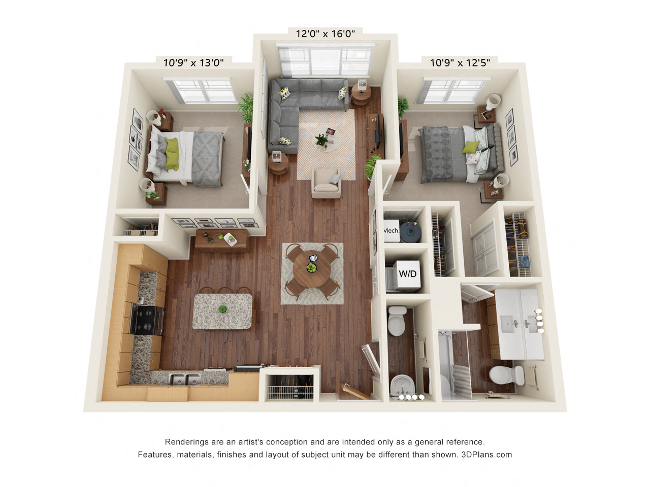 2 bed 2 bath floor plan F at Preserve at Peachtree Shoals 55+ Apartments, Dacula, GA