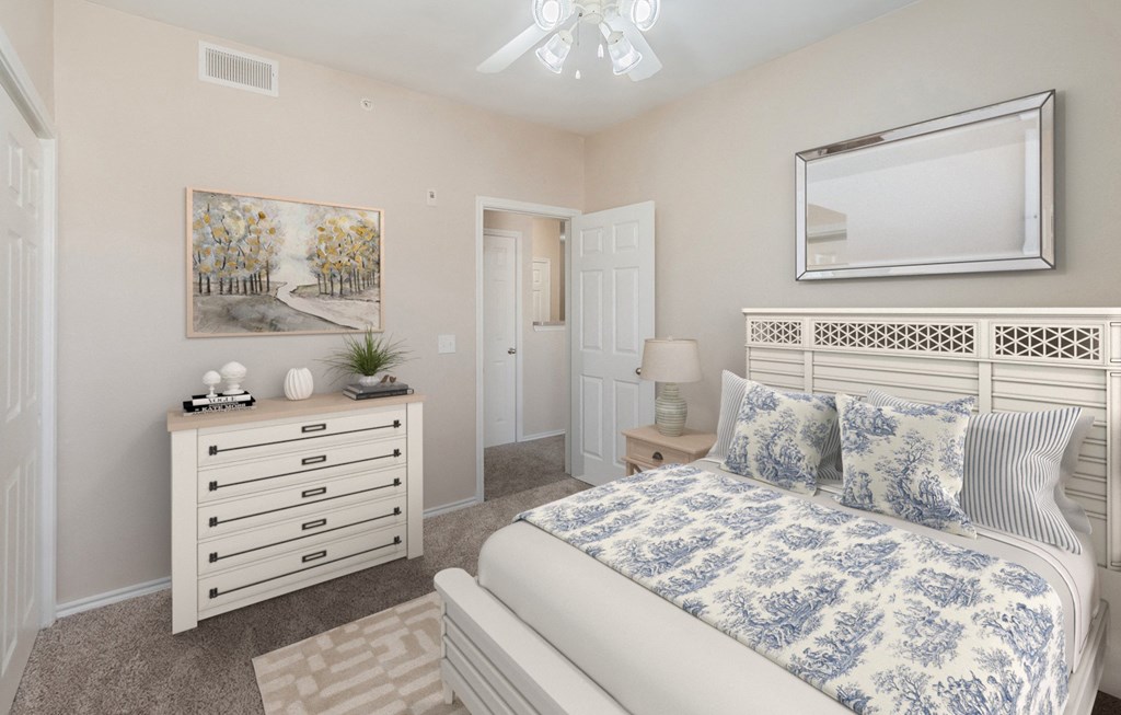 Dominium_Rosemont at Mayfield Villas_Virtually Staged Apartment Bedroom at Rosemont at Mayfield Villas, Arlington, TX