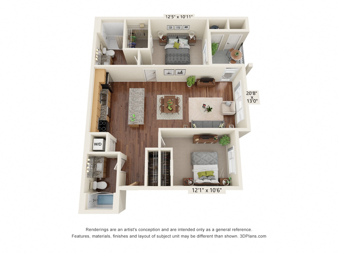 Two Bedroom2 bath D - B2 (60%) Floor Plan at South Range Crossings