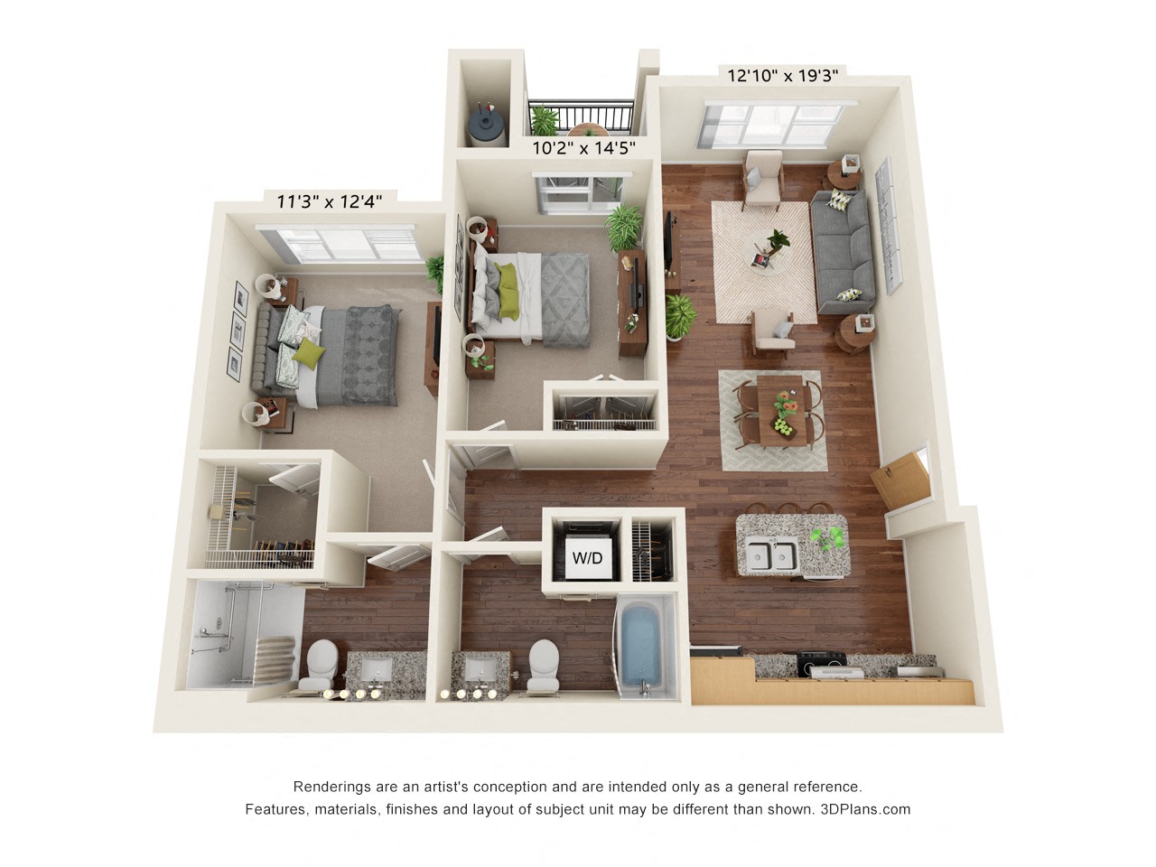 Two Bedroom -2 bath F D1 (60% - Wheelchair Accessible) Floor Plan at South Range Crossings, Parker, CO, 80134