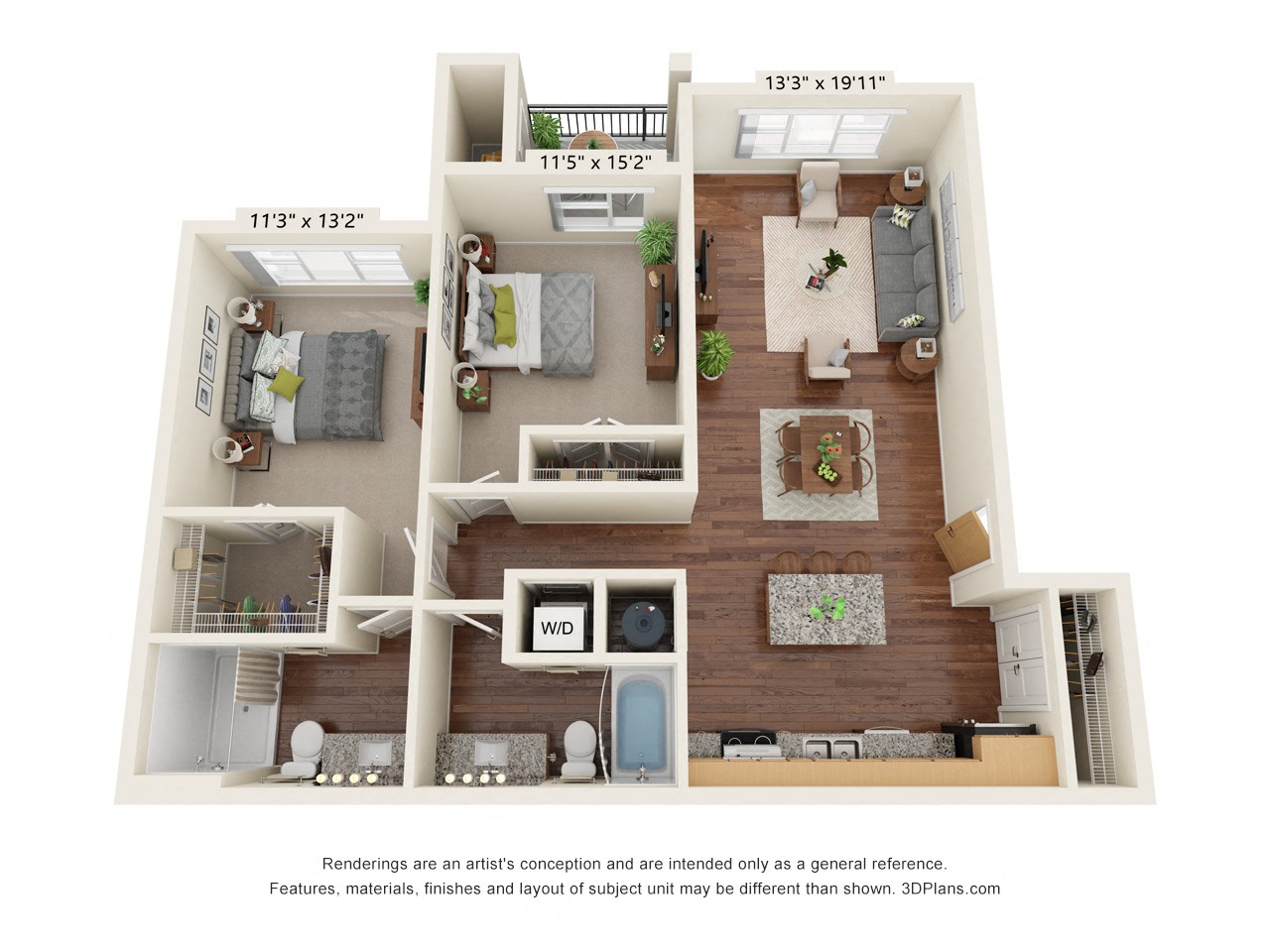 Two Bedroom 2 bath J - D2 (60%) Floor Plan at South Range Crossings, Parker