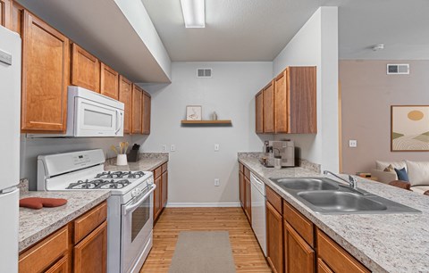 Fully Equipped Kitchen at The Abberly at Spring Hollow 55+ Apartments, Saginaw, TX, 76131