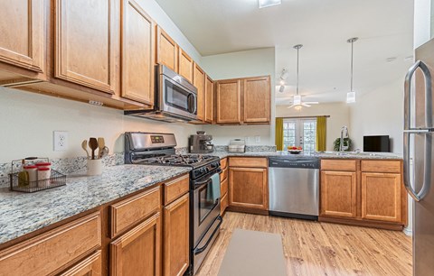 Furnished Kitchen at The Abberly at Spring Hollow 55+ Apartments, Saginaw 76131