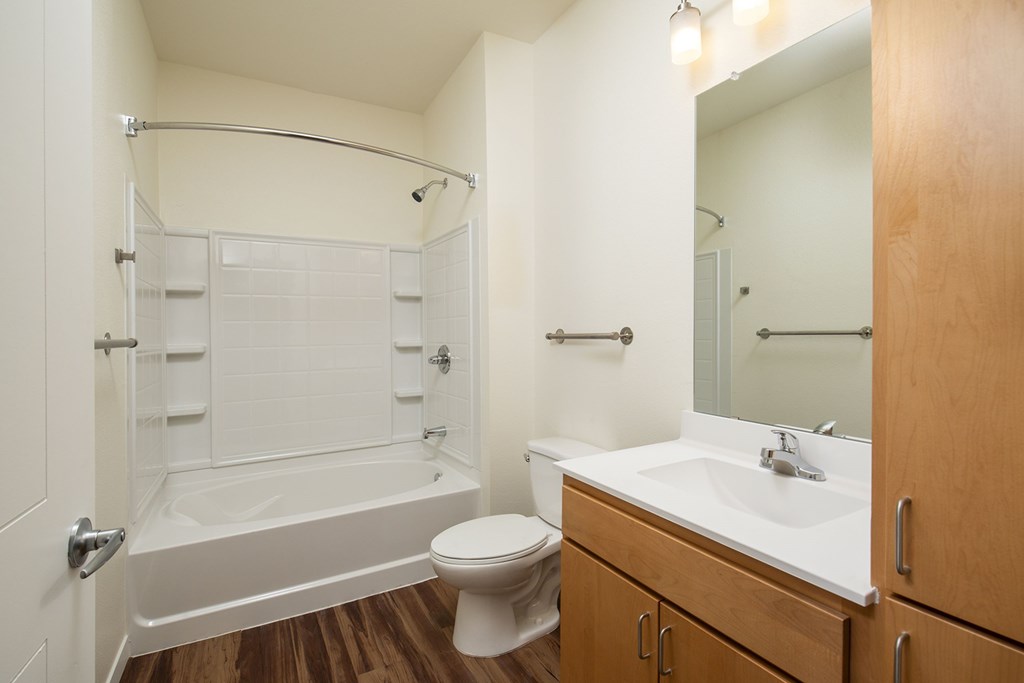 Wooden flooring bathroom at The Safford Apartments, Arizona, 85743