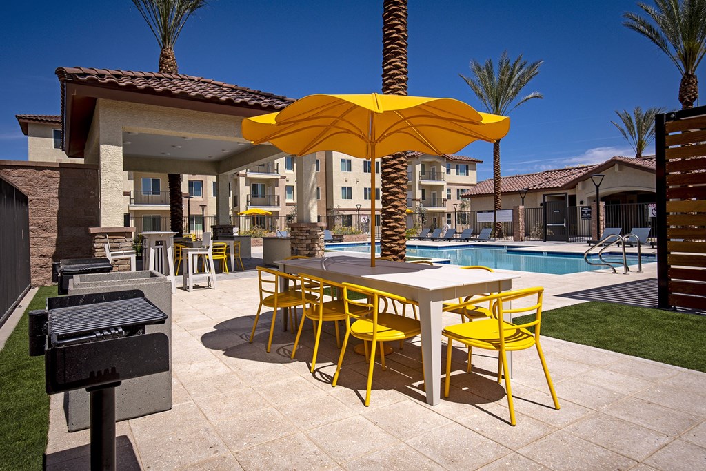 Outdoor seating at The Safford Apartments, Marana, AZ