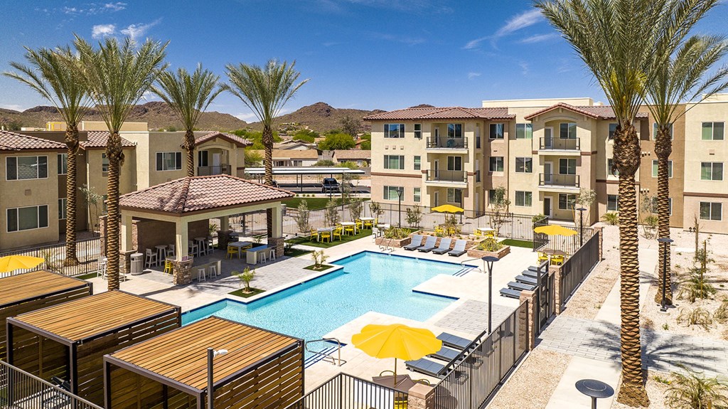 Pool view room at The Safford Apartments, Marana, Arizona