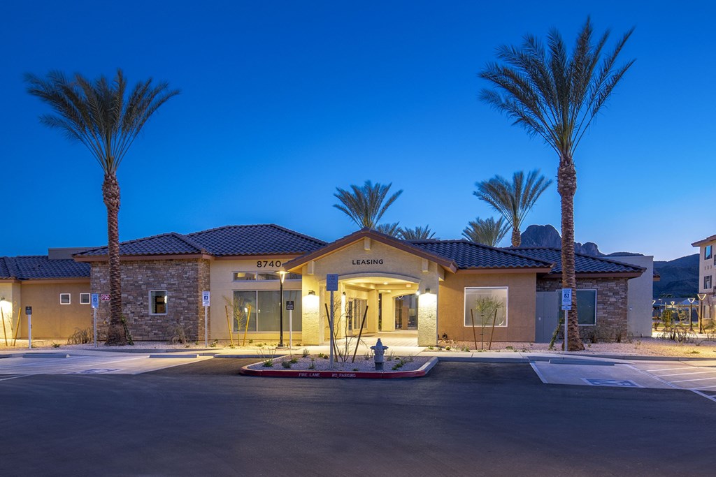 Night view of building at The Safford Apartments, Marana 85743