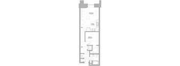 a floor plan of a small house with a living room and a bedroom