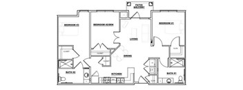 A black and white floor plan of a house with labeled rooms.