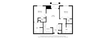 A black and white floor plan of a two-bedroom apartment.