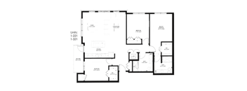 A black and white image of a floor plan for an apartment.