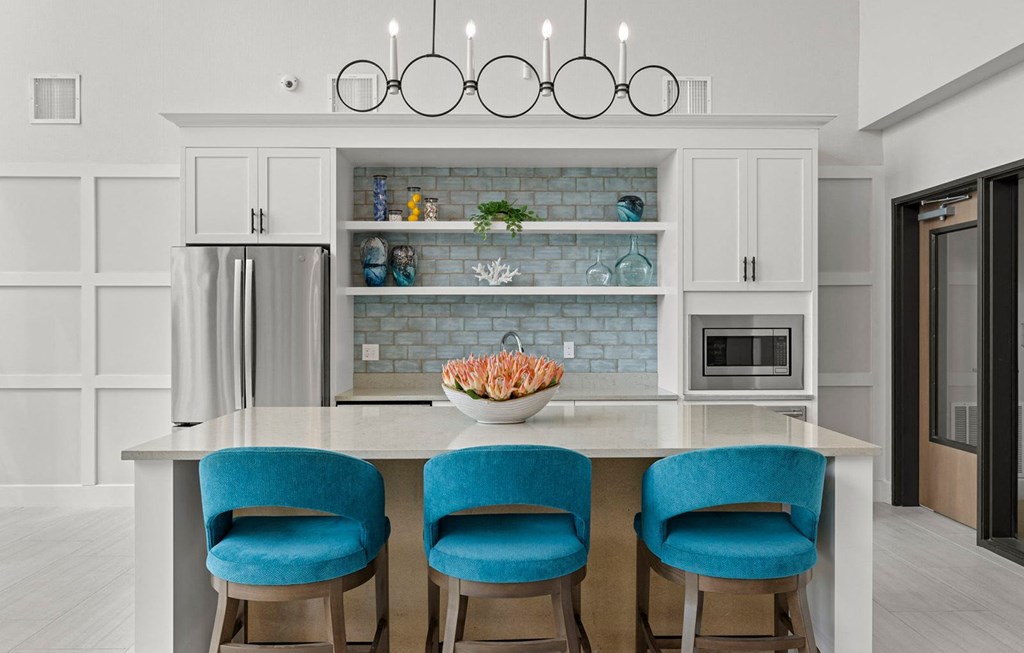 community clubhouse kitchen community clubhouse kitchen at Osprey Park 62+ Apartments, Kissimmee, FL, 34758