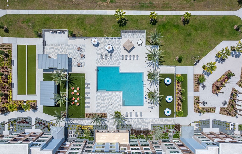 aerial view of pool and amenities aerial view of pool and amenities at Osprey Park 62+ Apartments, Florida