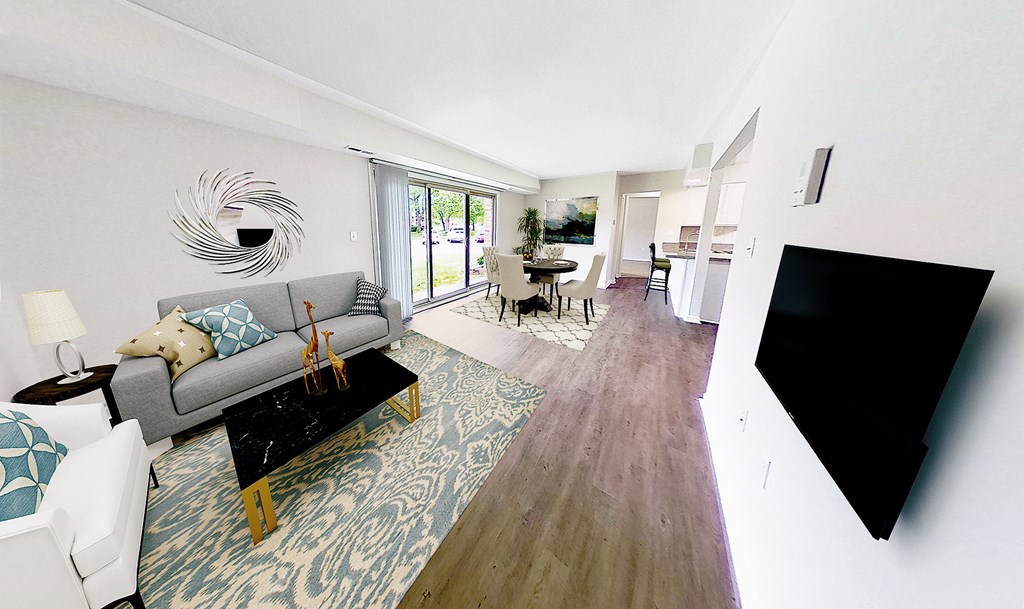 Open concept living with vinyl available in some units