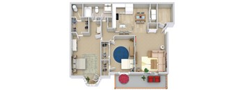 Our largest apartment with 1,155 sq. ft. of nicely designed space with a light-filled bay window, walk-in closet, modern kitch and large size balcony overlooking beautiful grounds.