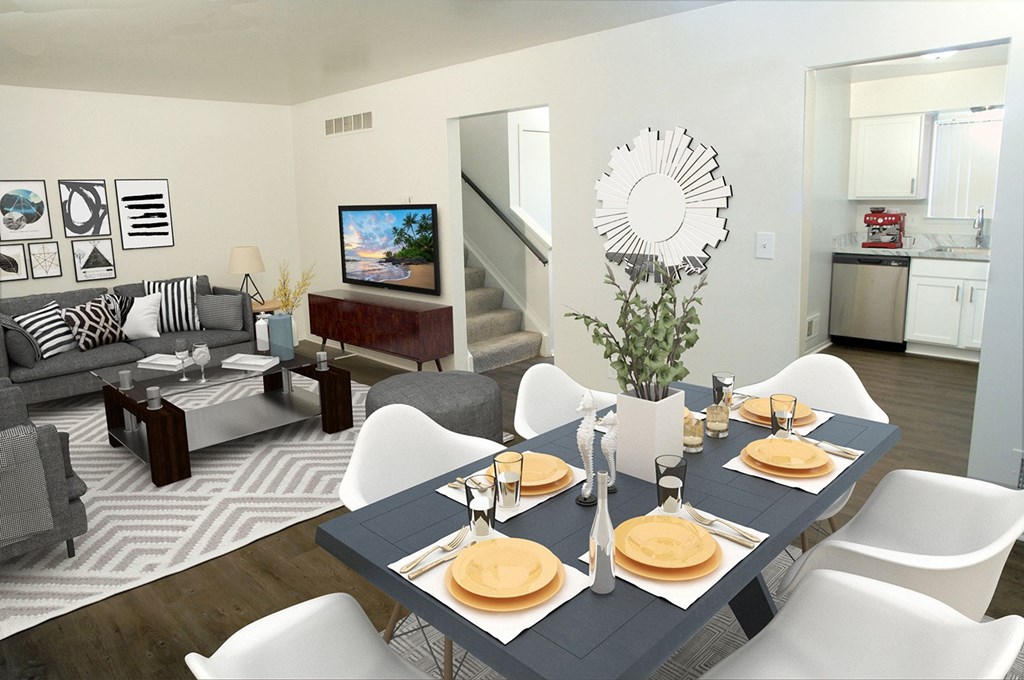 Open plan with large dining area and gourmet kitchen