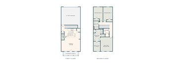 a floor plan of two floors of a house with a garage and a first floor