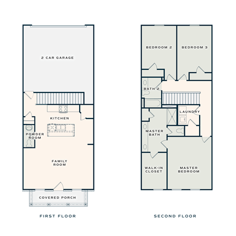 a floor plan of two floors of a house with a garage and a first floor