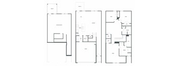 Three floor plans of a house with rooms labeled.