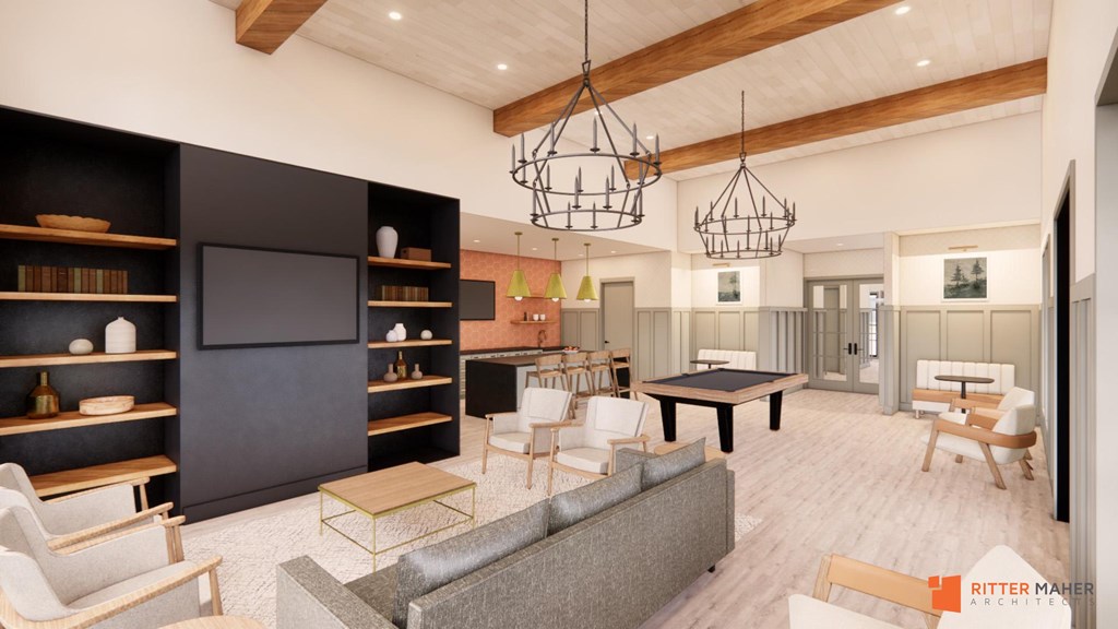 A living room with a grey sofa and a black TV.